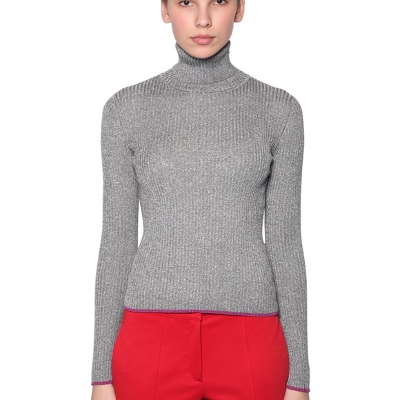 Marco De Vincenzo Silver Lurex Ribbed Turtleneck Sweater - Picture 6 of 9